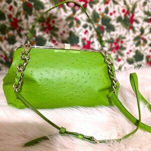 RARE NWOT Green Ostrich Leather Victoria Falls Madeline Kate Spade Satchel +Body